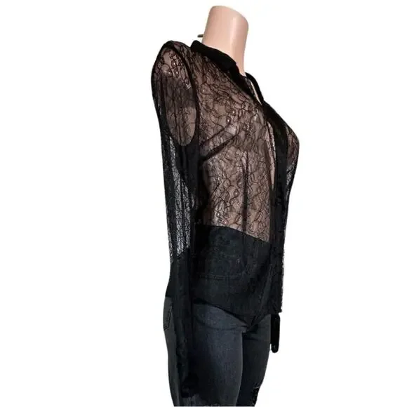 LAQUAN SMITH Lace Button Down Shirt SZ L $495 - Picture 12 of 16